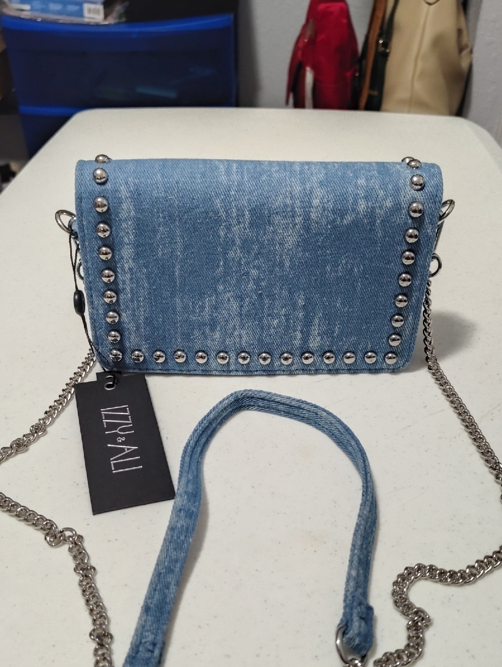 Denim Studded Crossbody Bag - Blue